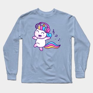 Cute Unicorn Listening Music Cartoon Long Sleeve T-Shirt